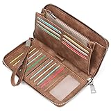 GAEKEAO Geldbörse Damen - Grosse Kapazität Leder Portemonnaie mit Reißverschluss und RFID-Blockierung, Viele Fächer, Geschenk für Damen