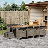 qohoio 13-TLG. Garten-Essgruppe mit Kissen GartenmöBel Set Gartenset Tisch Und StüHle Essgruppe Outdoor Grau Poly Rattan - 3277753
