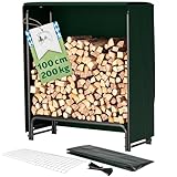 TTL Garden Kaminholzregal S 100x36x116cm schwarz mit Abdeckung - für aussen & innen, bis 200kg Holz wetterfeste Schutzplane - Metall Stahl Rohrrahmen rostfrei - Holzunterstand Holzregal für Kaminholz