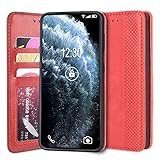Sinyunron Handyhülle Kompatibel mit LG G7 ThinQ Hülle Leder Handytasche Schutzhülle Klappbar Magnetverschluss Retro Business Klassisches Design Brieftasche,Rot