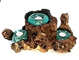 Geschenk Deko Gamal Wurzelholz Dreier Teelichthalter Wurzel Holz Glas Teelicht 3