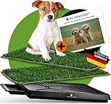 PFOTENWUNDER® Hundeklo + 2X-Easy-WASH-Rasen + 1x Büchlein, Hunde-Toilette für kleine & große Hunde, 100% Festes Gras, Welpen-Klo drinnen zuhause Gras Hundetoiletten Balkon Indoor WC