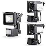Greenmigo 3x 10W Fluter + Bewegungsmelder Strahler Warmweiß Schwarz Aluminium Gehäuse IP65 Wasserdicht LED Lampe Wandleuchter Flulicht Flutbeleuchtung LED Gartenlampe Außenstahler