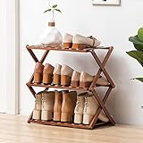 aleawol Faltbares Schuhregal aus Bambus mit 3 Ebenen, Tragbares Kleines Schuhregal Bambus Schuhständer, ohne Installation, Schuh Organizer für Wohnzimmer, Flur und Ankleidezimmer (50x25x39 cm)