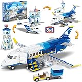 CUBIMANA City Passagierflugzeug Baukasten Set, 3 IN 1 Flugzeug Baukasten mit Terminal, Radarturm, Gepäckwagen Flugzeuge Modell Bausteine Spielzeug Geschenk für Jungen Mädchen Kinder 6 7 8 9+ Jahre alt