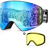 YOZISS OTG Skibrille für Herren Damen Jugendliche,Magnetisches Wechselgläser Snowboardbrille für Brillenträger,UV400 Schneebrille,Anti-Fog & Belüftung