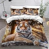 ZLKEJI Bettwäsche Set Tiger 135x200cm Dschungeltiere Bettbezug Lustiges Tier 3D Bedruckte Betten für Kinder Jungen Mädchen Thema Raumdekor Kuschelig