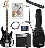 Rocktile MB-4 BK E-Bass Super Set - Body: Linde, Hals: Ahorn - 2 Single Coil-Pickups im Humbucker-Format - Inklusive Amp, Gigbag, Tuner, Gurt, Ständer, Kabel und Schule - Schwarz