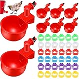 GZLFH® 8 STK Hühnerwasserbecher, Kunststoff Automatisch Hühnertränke mit 120 STK GeflüGel FußRinge für Hühner Enten Gänse Truthähne Vogel Wachtel (Rot)