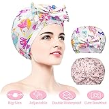 Duschhaube, 2er Pack Extra Large & Adjustable Saum & Double Layer Waterproof & Bow Knot Hair Reusable Cap für Frauen, Waterproof Exterior & EVA Lining, Oversized Design für alle Haare Längen