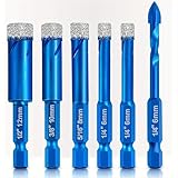 Jecdfs fliesenbohrer, Diamantbohrer Set 6 Stück mit Sechskant-Schaft – 6/8/10/12mm + 6mm Hartmetallbohrer für Keramik, Granit, Glas, Porzellan, Fliesen, Mauerwerk und Marmor