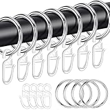 Caianwin 25 Stück Gardinenringe, Metall Vorhangringe und Kunststoff Faltenlegehaken - 30 mm Innendurchmesser Gardinenaufhängung für Gardinenstange,Kräuselband Gardinen,Duschvorhang(Silber)