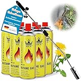 Unkrautvernichter inkl. 8 x Gaskartuschen - stabiler Unkrautbrenner mit Piezozündung stufenlos regulierbar – Unkrautentferner Gerät mit ergonomischen Griff