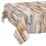 ANRO Tischdecke abwaschbar Holzoptik Braun Grau Rechteckig ohne Einfassung – pflegeleichtes Wachstuch für Innen & Außen – rustikales Design für Esstisch & Balkon 100 x 140 cm (Rechteckig)