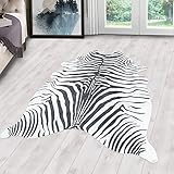 Tigerfell Teppich Kunstfell Waschbar, Fellimitat weißes Tigerfell Digitaldruck, Sonderform, Schwarz - Weiß Farbe, Flachgewebe, Kaminteppich, Größe:100 x 135 cm