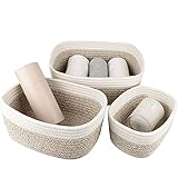 La Jolíe Muse Korb Aufbewahrung,Aufbewahrungskorb 3er-Set,Wickelkommode Organizer,30cm Baumwollseil Storage Baskets Mehrzweck-Organisations Behälter, Weiß und Wüste