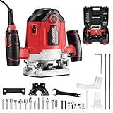 TEENO Elektrische Vertikalfräse 1200 W 11500-26000 U/min, professionelle Vertikalfräse mit einem Satz von 12 Fräsern, 6 Geschwindigkeiten, Frästiefeneinstellung