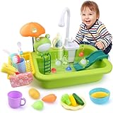 KIMIGO Spielspüle Spielzeug mit verbessertem elektrischen Wasserhahn,Spielzeugzubehör für die Spielküche,Waschbecken Spielzeug,schwimmendes Angelspielzeug für Wasserspiel,Rollenspiel für Kinder