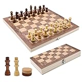Schachspiel Kinder Holz, 3 In 1 Schach, Tragbare Schachbrett, Chess Board Klappbar, Abschließbarer Koffer, Schach Set für Party Familie Aktivitäten,Reiseschach, Kinder (29x29x2cm)