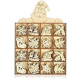 com-four® 48-teiliges Tannenbaumschmuck Holz-Anhänger Set - Weihnachtsbaumschmuck zum Dekorieren für den Weihnachtsbaum - Christbaumschmuck