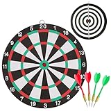 GmwyCzV Dartscheibe mit 4 x Pfeilen, Dartboard Zweiseitig Bespielbar, Klassisch Kork Dartboard, Profi Steel Schutz, Wandhalterung, für Geeignet Outdoor Aktivitäten und Familientreffen (Um 12 Zoll)