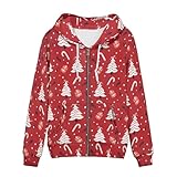 Buybai Modische Damen-Kapuzenpullover, Reißverschluss, Übergröße, Sweatshirts mit Vordertasche, Übergröße, Weihnachtsbäume, L