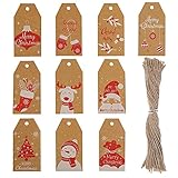 HAKACC Weihnachten Etiketten Anhänger, Geschenkanhänger Kraftpapier Tags Anhängeschilder mit Schnur für Dekorieren von Weihnachtsbaum