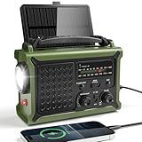 Kurbelradio AM/FM, Solar & Kurbel Notfallradio mit Weltempfänger, 12000mAh Wiederaufladbare Powerbank, IPX6, SOS Alarm, USB/Type-C Handyladung, Tragbare Radio mit Tragegurt für Notfall, Stromausfall