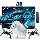 HCS350 Pro Projektor und Spiel,64G,Retro 4K Smart Game Beamer 1280 * 1080P Built-in 30000 Spiele,Tragbares Videospiel mit 2 Wireless Controllern,5G WiFi Bluetooth,HDMI,Android 12,Heimkino,Büro