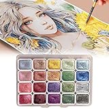 Xevinas Aquarellfarben Set, 20 Schimmerndes Aquarellfarben Metallic Farben In Tragbarer Box, Wasserfarben Wasserfarbkasten Permanent Wasserfest, Tuschkasten Für Hobbymaler Und Malerei Liebhaber (B)