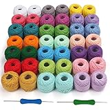 Kurtzy Buntes Häkelgarn Baumwolle (42 Knäuele) Inkl. 2 Häkelnadeln (1 mm & 2 mm) Wolle zum Häkeln Häkelwolle Wolle Set Wollknäuel (je 10 g) - Insgesamt 2520 m Häkelset Garn aus Baumwolle Bunt