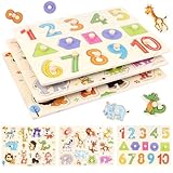 3 Steckpuzzle, Montessori Kinderspielzeug Holzspielzeug, Holzpuzzle Tiere Spielzeug Puzzle, Großen Holzknöpfen zum Greifen Lernspielzeug für Jungen und Mädchen