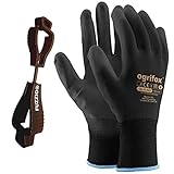 24 Paar Ogrifox PU besichtet Arbeitshandschuhe mit FUZZIO Handschuh-Klammer (L-9, Schwarz)