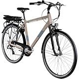ZÜNDAPP Z807 E Bike 28 Zoll Trekkingrad 21 Gang Elektrofahrrad StVZO 155-185 cm Pedelec Elektro Trekking Fahrrad (beige/grün, 50 cm)
