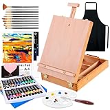 UCAMP Acrylfarbe Set für Künstler-44 teilige Malset,Tischstaffelei Box,mit 24 Acrylfarben, 12er Pinselset,Spachtelmesser und Mixpalette,A4-Ölgemäldebuch + 2* weißes Zeichenbrett,Schürze