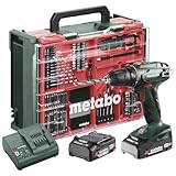metabo Akku-Bohrschrauber BS 18 Set - 18 V, 74-tlg. Mobile Werkstatt - Schnellspannbohrfutter, Gürtelhaken, LED-Arbeitslicht - Inkl. 2 x Akku LiPOWER (2.0 Ah), Ladegerät und Kunststoffkoffer