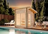 FinnTherm Gartensauna Außensauna Saunahaus Lizzy XS mit Fußboden mit 2 Sitzbänke aus Fichten-Holz Wandstärke 40 mm