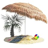 Kingsleeve® Sonnenschirm Hawaii Ø160cm Neigbar Höhenverstellbar UV Schutz 30+ Groß Rund Balkon Strand Strohschirm Strandschirm Bast Hawaiischirm Braun
