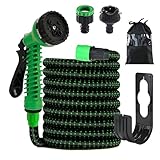 Flexibler Gartenschlauch, 15m Länge, 3-Lagiger Latex, 3/4 Zoll und 1/2 Zoll Anschluss, 7-Funktions-Sprühpistole