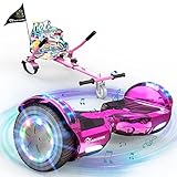 EVERCROSS 6,5' Hoverboards mit Sitz, Self Balance Scooter mit Bluetooth & LED, Hover Board mit Hoverkart mit 4Ah Batterie für Kinder Jügen Erwachsen Rosa