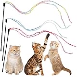 Amaxiu Katzen Regenbogen Zauberstab Spielzeug, 3 Stück, interaktives Katzen Teaser Zauberstab Schnur Spielzeug für den Innenbereich Farbverlauf Band Charmeur für Kätzchen Übungsleiter(Stil A)