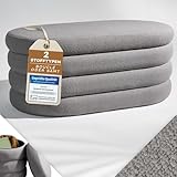 Blumtal Sitzbank mit Stauraum XL oval, Bouclé-Bezug - robuste Truhenbank mit Stauraum & Teddy-Stoff-Bezug extra weich 110 x 45 x 42.5 cm - Polsterbank mit Stauraum - extrem Dickes MDF -Ottoman Grau