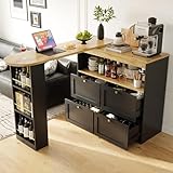 KUAKE Moderner ausziehbarer Bartisch,Ausziehbarer Esstisch mit Stauraum, Stehtisch Bistrotisch, drehbar, für Esszimmer, 138 –105 x 39 x 102 cm (Schwarz-B)