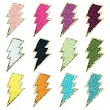 SaktopDeco 12 Stück Goldene Kanten Lightning Aufbügler Patch Bolt Patch Chenille Stickerei Patch zum Aufnähen auf DIY Hüte Taschen Jacken