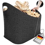 Xcelenze - XXL Holzkorb für Kaminholz Filzkorb extra dicker Filz & verstärkte Griffe | Filztasche faltbar auch als Einkaufskorb Auto & Aufbewahrungskorb für Holz Zeitungen (Dunkelgrau)