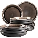 MÄSER 934021, Serie Niara, Modernes Teller Set für 6 Personen in aufregendem Vintage Look, 12-teiliges Tafelservice aus Keramik in Grau und Schwarz, Steinzeug