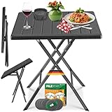 KESSER® Balkontisch klappbar | Wetterfest/UV-beständig | Balkonmöbel | Beschichteter Stahl & Holz-Optik | Outdoor Gartentisch | Gartenmöbel mit 6 Filz-Untersetzer | Bistrotisch bis zu 100 kg belastbar