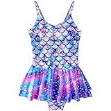 Nivofu Mädchen Badeanzug, Kinder Schwimmanzug Badeanzug Mädchen Meerjungfrau Badeanzüge, Süß Badebekleidung Kinder Bademode, Einteiliger Bademode mit Rock(5-6 Jahre)