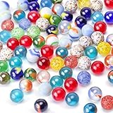 HAKACC 80 Stück Glasmurmeln, 15mm Bunte Murmeln mit Einzigartigen Mustern (Klassische & Sesam-Stil), Perfekt für Kinderspiele, Deko & DIY-Projekte, Mischfarben