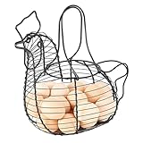 Flexzion Hühner Eierkorb, Eier Aufbewahrungshalter mit Griff, für Eier Obst Gemüse Metalldrahtgeflecht, Hühner & rustikaler Stil, Display-Organizer für Küchentisch, Arbeitsplatte, Bauernhaus, Schwarz